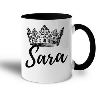 Prenom Sara Text Apparel Couronne Noir Accent Mug - Cadeauxyz
