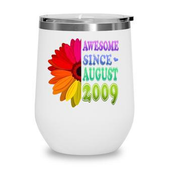 13 Years Old Floral Awesome Since August 2009 13Th Birthday Wine Tumbler - Seseable