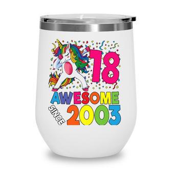 18Th Birthday Dabbing Unicorn Party Gift 18 Years Old Girl Wine Tumbler - Seseable