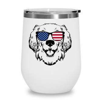 4Th Of July Golden Retriever Us American Flag - July Fourth Wine Tumbler - Seseable