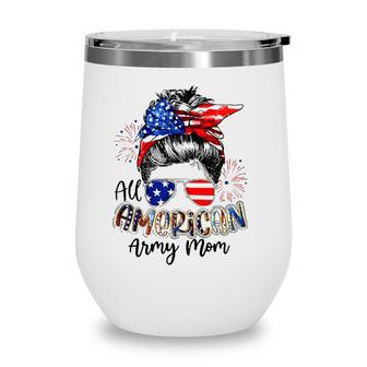 All American Army Mom 4Th Of July American Flag Bandana Sunglasses Fireworks Messy Bun Wine Tumbler - Seseable