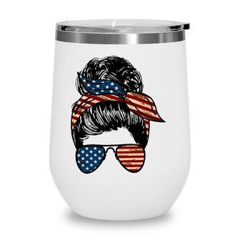 All American Mama Mothers Day Gift 4Th Of July Messy Bun American Flag Sunglasses Bandana Wine Tumbler - Seseable