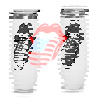 American Flag Lips Patriotic Day Kisses 4Th Of July Wine Tumbler - Seseable