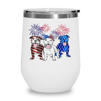 American Pitbull Dog Firework 4Th Of July Usa Flag Patriotic Wine Tumbler - Seseable