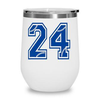 Baseball Number 24 Blue Sports Player Uniform Jersey Wine Tumbler - Seseable