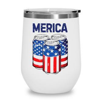 Beer Merica 4Th Of July Men Women American Flag Usa Wine Tumbler | Seseable UK