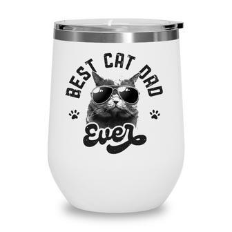 Best Cat Dad Ever Funny Daddy Fathers Day Retro Vintage Men Wine Tumbler - Seseable