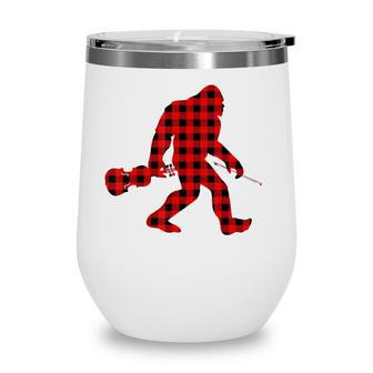 Bigfoot Violinist Violin Player Fiddle Music Red Plaid Gift Wine Tumbler - Seseable