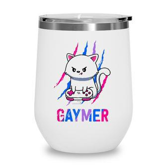 Bisexual Gaymer Geek Pride Lgbt Video Game Lovers Gift Cat Wine Tumbler - Seseable