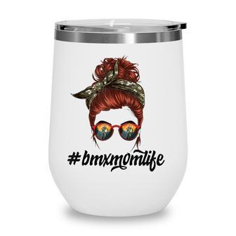 Bmx Mom Life Mothers Day Cool Messy Bun Hair Camouflage Wine Tumbler - Seseable