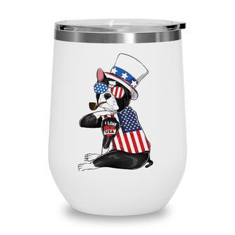 Boston Terrier Dog Merica 4Th Of July Usa American Flag Men Wine Tumbler - Seseable