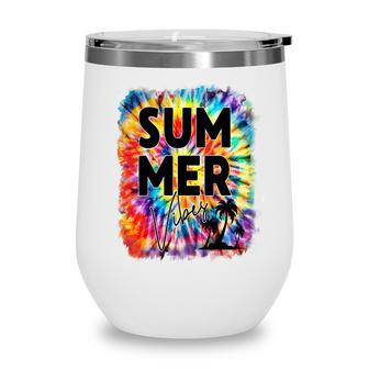 Colorful Summer Vibe For Everybody Retro Summer Beach Wine Tumbler - Seseable