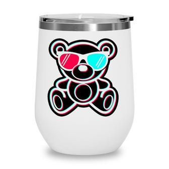 Cool Teddy Bear Glitch Effect With 3D Glasses Wine Tumbler - Seseable