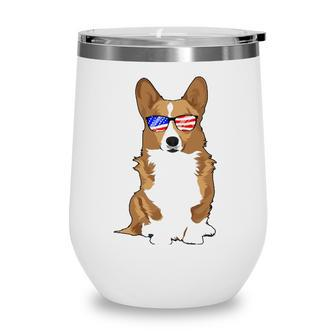 Corgi 4Th July Usa Sunglasses American Flag Dog Wine Tumbler - Seseable
