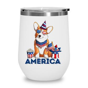 Corgi Dog American Flag Sunglasses Patriotic 4Th July Merica Wine Tumbler - Seseable