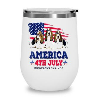 Funny Basset Hound With Us American Flag 4Th Of July Wine Tumbler - Seseable
