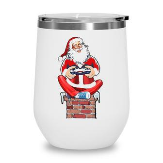 Funny Santa Play Video Game Christmas Gaming Lover Gifts Wine Tumbler - Seseable
