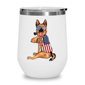 German Shepherd Dog Merica 4Th Of July Usa American Flag Men Wine Tumbler - Seseable