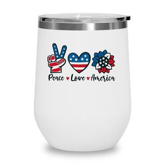 Happy 4Th Of July Peace Love America Usa Flag Heart Sunflower Wine Tumbler - Seseable