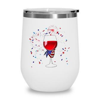 Happy 4Th Of July Us Flag Wine Glass And Fireworks Celebration Wine Tumbler - Seseable
