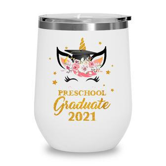 Happy Graduation Preschool Graduate Floral Unicorn Cute Wine Tumbler - Seseable