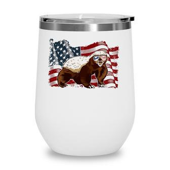 Honey Badger American Flag 4Th July Animals Men Women Kids Wine Tumbler - Seseable