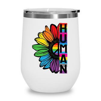 Human Sunflower Lgbt Flag Gay Pride Month Lgbtq Wine Tumbler - Seseable