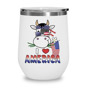 I Love America 4Th Of July Usa Patriotic Cow Lover Kids Wine Tumbler - Seseable