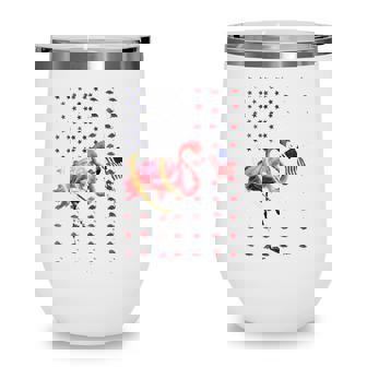 Independence Day 4Th Of July American Flag Pink Flamingo Patriotic Wine Tumbler - Seseable