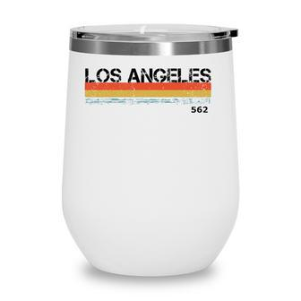 La Los Angeles Area Code Vintage Retro Stripes Wine Tumbler - Seseable