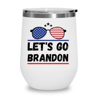 Lets Go Brandon Joe Biden Chant Impeach Biden Costume American Flag Sunglasses Wine Tumbler - Seseable