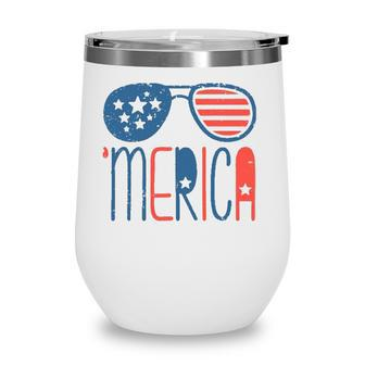 Merica American Flag Aviators Toddler4th July Usa Flag Sunglass Wine Tumbler - Seseable