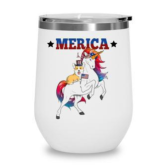 Merica Corgi Dog Unicorn Usa American Flag 4Th Of July Gift Wine Tumbler - Seseable