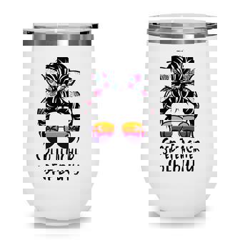 Messy Bun Hair Sped Teacher Off Duty Sunglasses Beach Sunset Wine Tumbler - Seseable