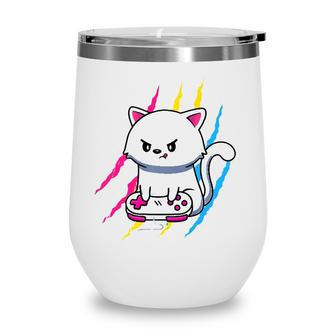 Pansexual Gaymer Geek Pride Lgbt Video Game Lover Gift Cat Wine Tumbler - Seseable