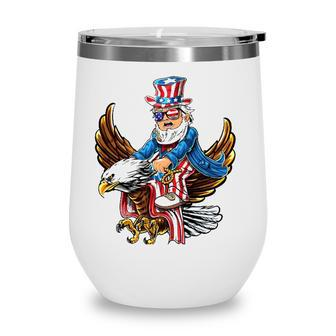 Patriotic Uncle Sam Bald Eagle 4Th Of July American Flag Boy Wine Tumbler - Seseable