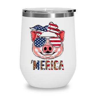 Pig Merica 4Th Of July American Flag Leopard Funny Girls Kid Wine Tumbler - Seseable