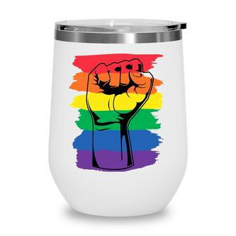 Pride Month Merch Lgbt Rainbow Fist Lgbtq Gay Pride Wine Tumbler - Seseable