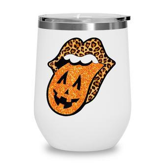 Pumpkin Tongue With Leopard Lips Halloween Gift Women Girl Wine Tumbler - Seseable