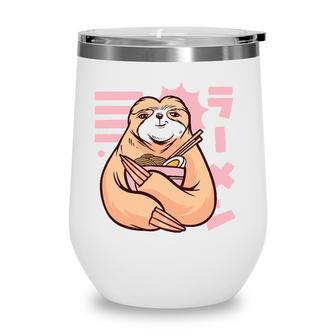 Ramen Noodles Sloth 90S Kawaii Anime Girl Japanese Aesthetic Wine Tumbler - Seseable