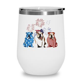Red White Blue Bulldog Usa Flag Firework 4Th Of July Wine Tumbler - Seseable