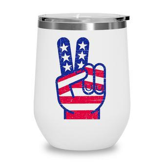 Retro Red White And Blue Peace Sign Vintage July Fourth Gift Wine Tumbler - Seseable
