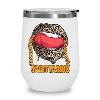 Sagittarius Girl Juicy Lips Leopard Print Astrology Zodiac Wine Tumbler - Seseable