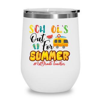 Schools Out For Summer 1St Grade Teacher Beach Vacation Van Car And Flip-Flops Wine Tumbler - Seseable