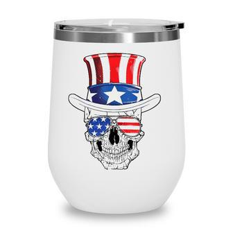 Skull 4Th Of July Uncle Sam Men Usa American Flag Sunglasses Wine Tumbler - Seseable