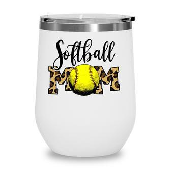 Softball Baseball Ball Mom Leopard Funny Mothers Day Womens Wine Tumbler - Seseable