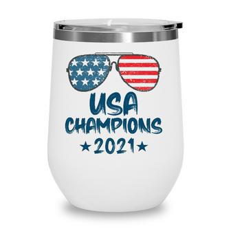 Usa Champions 2021 Soccer American Flag Sunglasses Wine Tumbler - Seseable
