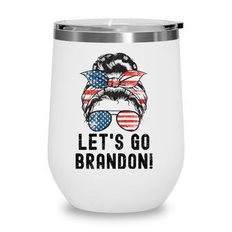 Vintage Lets Go Brandon Messy Bun American Flag Sunglasses Wine Tumbler - Seseable