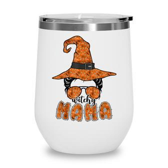 Witchy Mama Halloween Messy Bun Witch Mom Spooky Women V2 Wine Tumbler - Seseable
