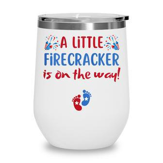 Womens 4Th Of July Pregnancy A Little Firecracker Is On The Way Wine Tumbler - Seseable
